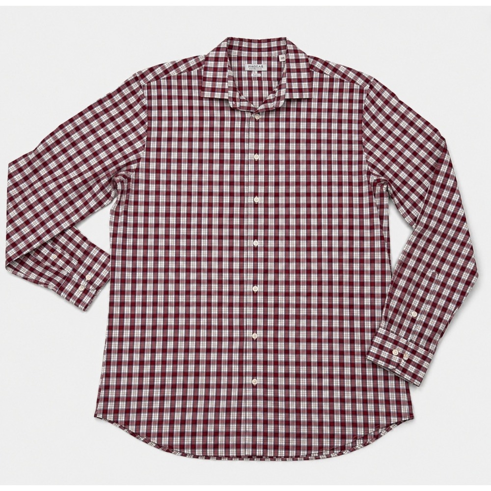 Haggar Mens Classic Fit Plaid Button‎ Down Shirt Red White Blue 17-17.5 34/35